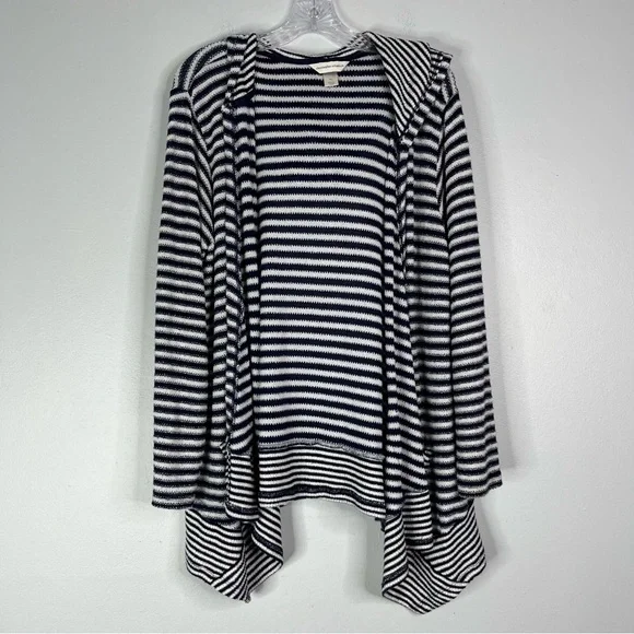 Christopher & Banks Cardigan Women’s XL Navy White Striped Sweater Pockets Open - Picture 2 of 15